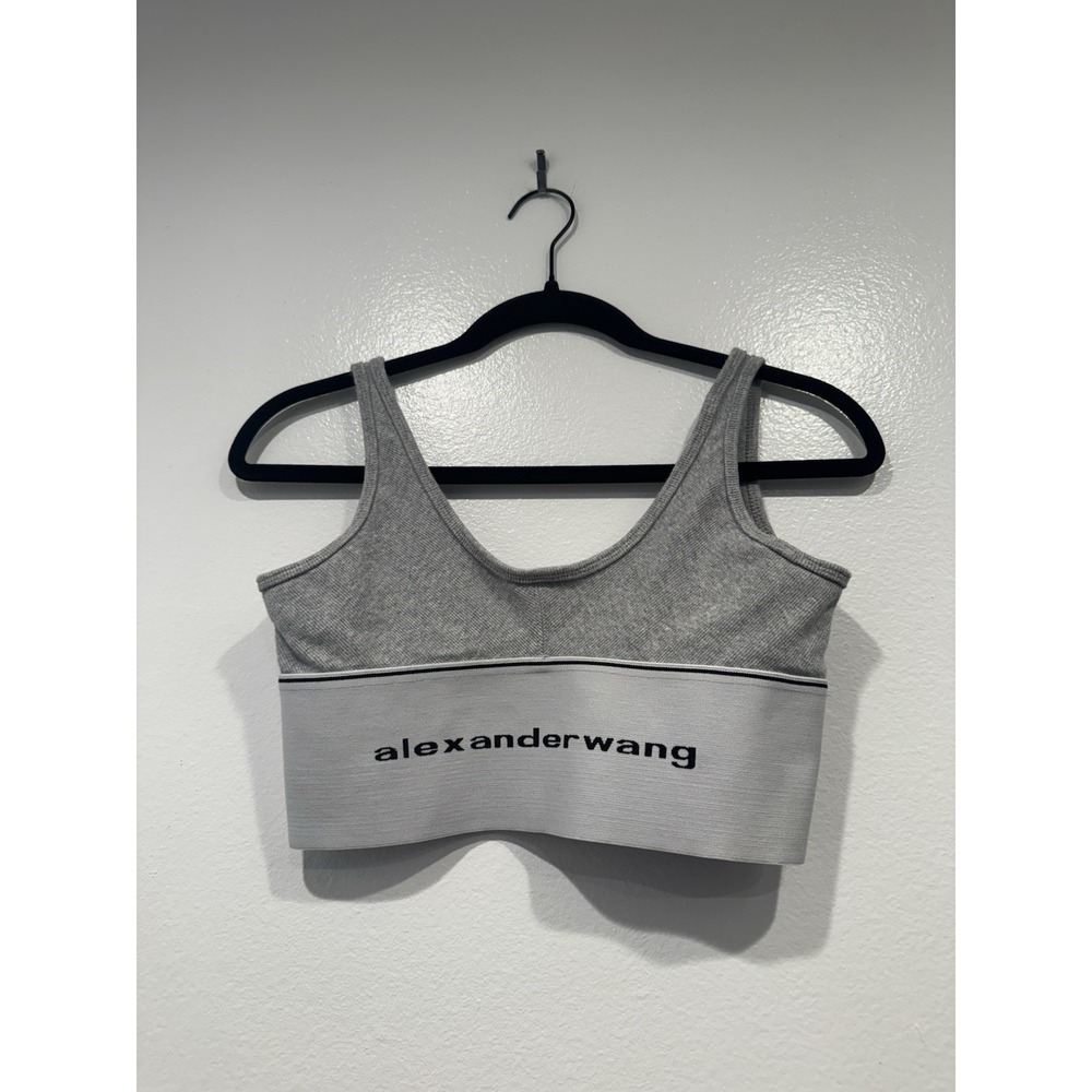 Alexander Wang Logo Bra Gray Ribbed Bralette Top Wide Band Streetwear Dance